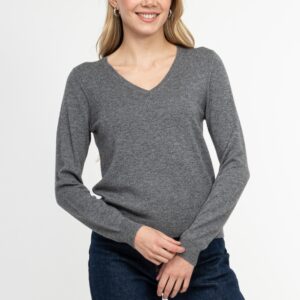 Basic V- Ausschnitt Pullover in anthrazit melange