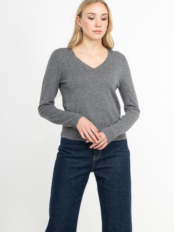 Basic V- Ausschnitt Pullover in anthrazit melange