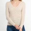 champagner Farbe 100% cashmere v- ausschnitt pullover eng tailliert geschnitten mit lang arm