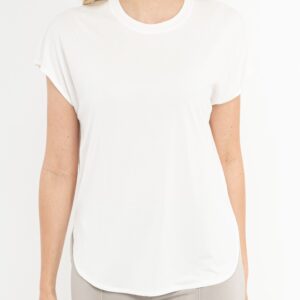 Rundhals T- Shirt in White Color mit abgerundetem Saum und überschnittenen Schultern und kurzen ärmeln