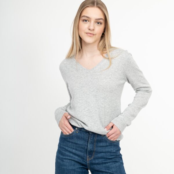 Basic V- Ausschnitt Pullover in grey melange