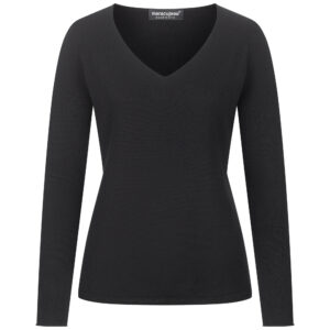 schwarzer 100% cashmere v- ausschnitt pullover eng tailliert geschnitten mit langarm