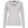 grey melange 100% cashmere v- ausschnitt pullover eng tailliert geschnitten mit lang arm