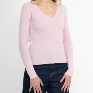 eng geschnittener v -ausschnitt Pullover in rosa mit lang arm